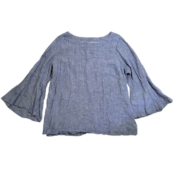 Cynthia Rowley Tops - Cynthia Rowley 100% Linen Top Womens 1X Blue Chambray Bell Sleeve Boho Lagenlook